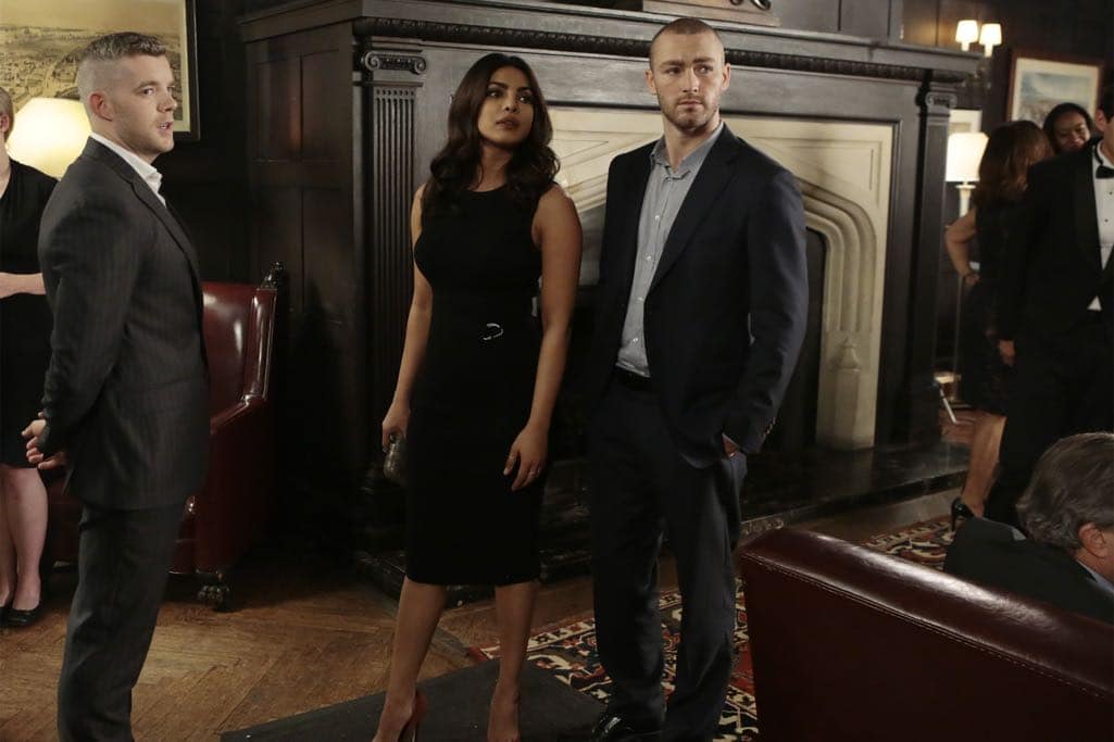 QUANTICO - "KMFORGET" - At the Farm, Harry is still suspicious of Alex and Ryan, and he's determined to learn more about their plan, while Leon is recruited for a special assignment by Owen. Meanwhile, in the future, Alex continues to run from the terrorists but faces her toughest challenge yet when the terrorists corner her on "Quantico," airing SUNDAY, OCTOBER 30 (10:00-11:00 p.m. EDT), on the ABC Television Network. (ABC/Giovanni Rufino) RUSSELL TOVEY, PRIYANKA CHOPRA, JAKE MCLAUGHLIN