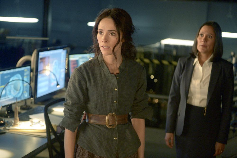 TIMELESS -- "The Alamo" Episode 104 -- Pictured: (l-r) Abigail Spencer as Lucy Preston, Sakina Jaffrey as Denise Christopher -- (Photo by: Sergei Bachlakov/NBC)