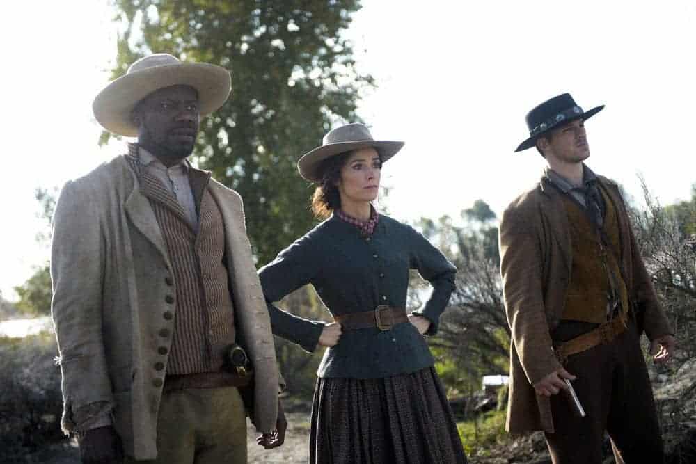TIMELESS -- "The Alamo" Episode 104 -- Pictured: (l-r) Malcolm Barrett as Rufus Carlin, Abigail Spencer as Lucy Preston, Matt Lanter as Wyatt Logan -- (Photo by: Sergei Bachlakov/NBC)