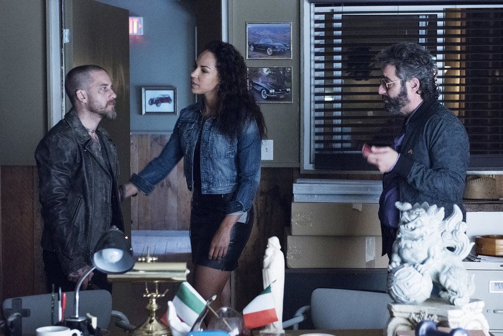 EYEWITNESS -- "Bella, Bella, Bella" Episode 103 -- Pictured: (l-r) Joel Thomas Haynes as Angel Vescovi, Amanda Brugel as Sita, Alex Karzis as Mithat -- (Photo by: Christos Kalohoridis/USA Network) EYEWITNESS -- "Bella, Bella, Bella" Episode 103 -- Pictured: (l-r) Joel Thomas Haynes as Angel Vescovi, Amanda Brugel as Sita, Alex Karzis as Mithat -- (Photo by: Christos Kalohoridis/USA Network)