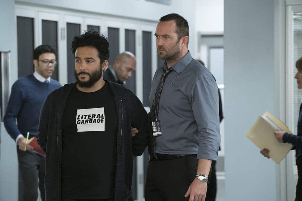 BLINDSPOT -- "Resolves Eleven Myths" Episode 207 -- Pictured: (l-r) Ennis Esmer as RichDot Com, Sullivan Stapleton as Kurt Weller -- (Photo by: Virginia Sherwood/NBC)
