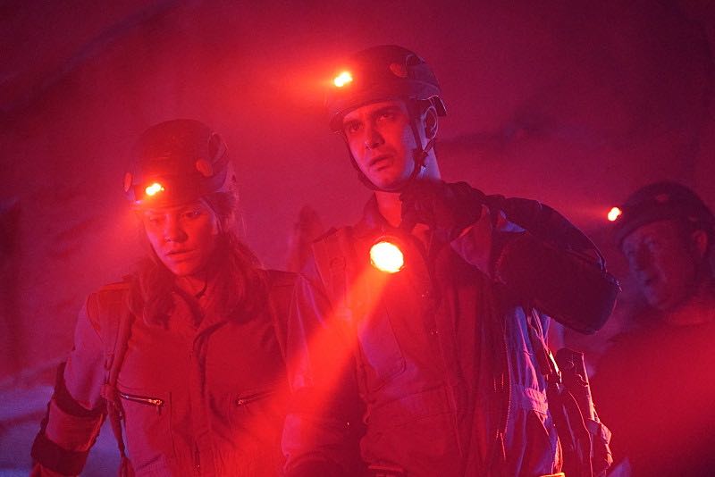 "Bat Poop Crazy" -- Before Halloween, Team Scorpion must infiltrate a deep, vast cave system in order to prevent a bat population from destroying the North America ecosystem. Also, the team dons costumes to stage photos from Halloween's past for Walter's upcoming immigration inspection, on SCORPION, Monday, Oct. 31 (10:00-11:00 PM, ET/PT), on the CBS Television Network. Pictured: Katharine McPhee, Elyes Gabel. Photo: Cliff Lipson/CBS é2016 CBS Broadcasting, Inc. All Rights Reserved