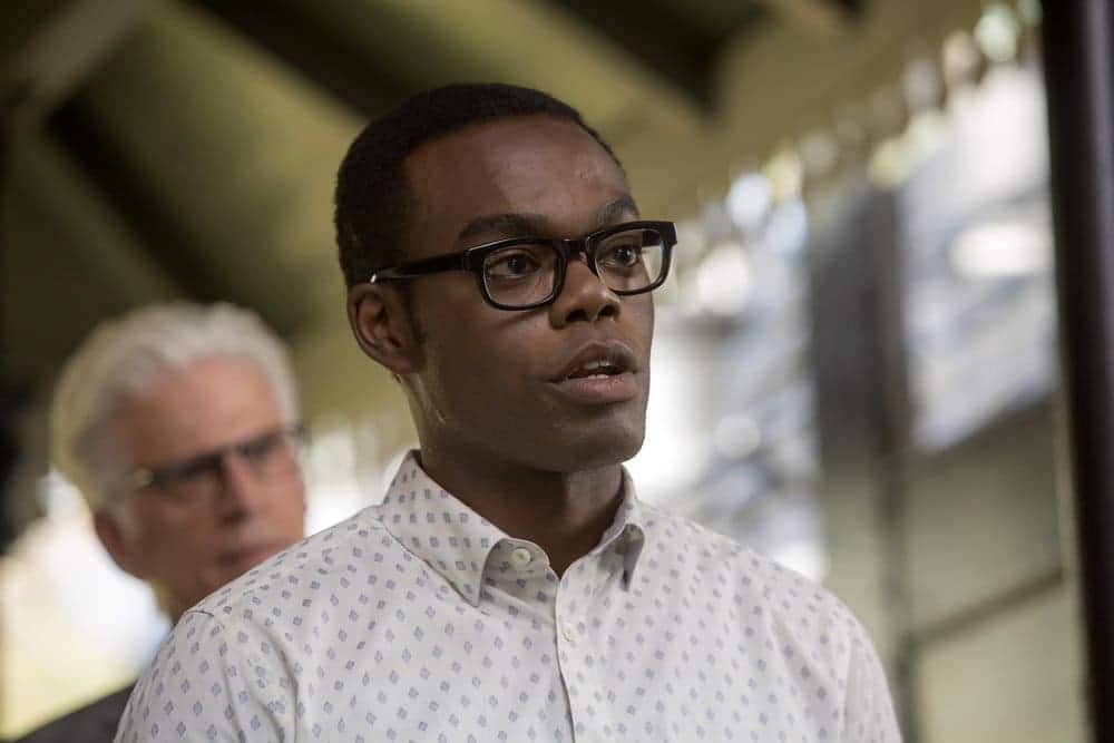 THE GOOD PLACE -- "Most Improved Player" Episode 107 -- Pictured: (l-r) Ted Danson as Michael, William Jackson Harper as Chidi -- (Photo by: Ron Batzdorff/NBC)