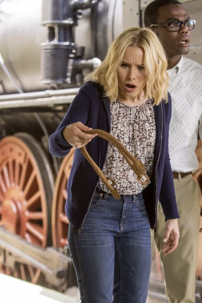 THE GOOD PLACE -- "Most Improved Player" Episode 107 -- Pictured: (l-r) Kristen Bell as Eleanor, William Jackson Harper as Chidi -- (Photo by: Ron Batzdorff/NBC)