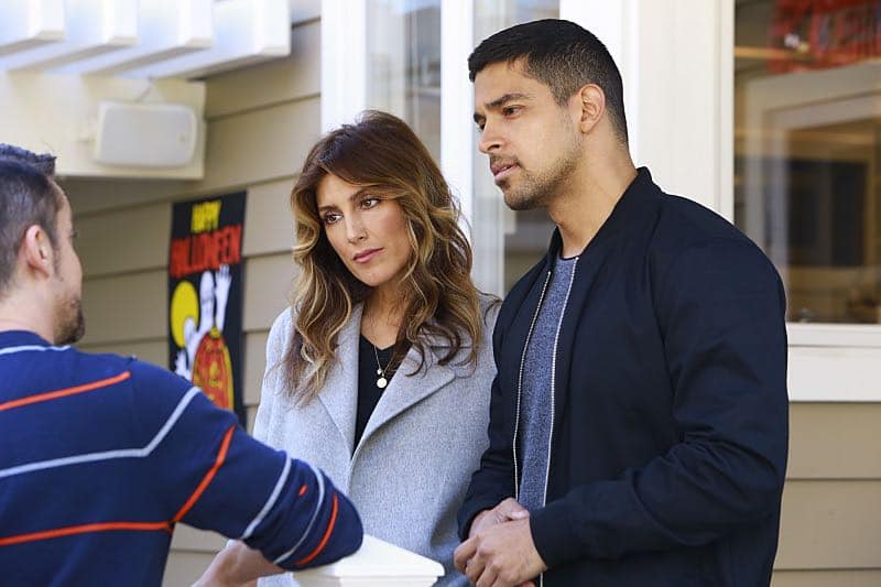 "Shell Game" -- After a kidnapped petty officer escapes her captor, NCIS uncovers a connection to her missing husband. Also, Abby knits the NCIS newbies personalized gifts, on NCIS, Tuesday, Oct. 25 (8:00-9:00 PM, ET/PT), on the CBS Television Network. Pictured: Jennifer Esposito, Wilmer Valderrama. Photo: Bill Inoshita/CBS é2016 CBS Broadcasting, Inc. All Rights Reserved