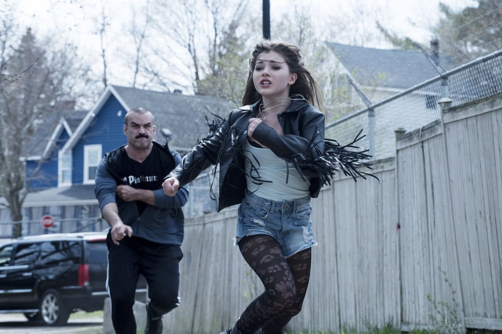 EYEWITNESS -- "Bless the Beast and the Children" Episode 102 -- Pictured: (l-r) Joel Gagne%u0301 as Vic, Katie Douglas as Bella -- (Photo by: Christos Kalohoridis/USA Network)