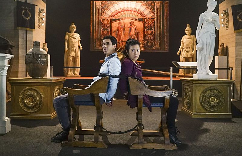 "Plight at the Museum" -- Team Scorpion's simple job at the Los Angeles Natural History Museum turns deadly when they discover thieves robbing a rare gem exhibit in order to get materials needed to enrich a nuclear bomb, on SCORPION, Monday, Oct. 24 (10:00-11:00 PM, ET/PT), on the CBS Television Network. Pictured: elyes Gabel, Jadyn Wong. Photo: Sonja Flemming/CBS é2016 CBS Broadcasting, Inc. All Rights Reserved