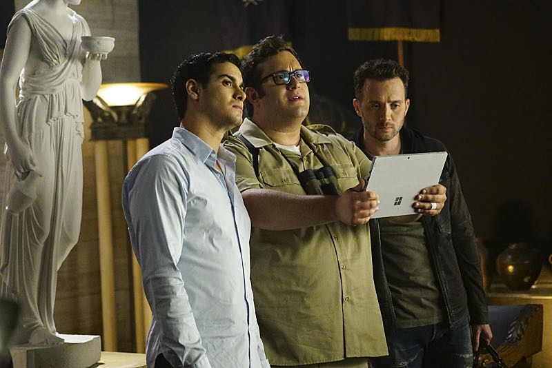 "Plight at the Museum" -- Team Scorpion's simple job at the Los Angeles Natural History Museum turns deadly when they discover thieves robbing a rare gem exhibit in order to get materials needed to enrich a nuclear bomb, on SCORPION, Monday, Oct. 24 (10:00-11:00 PM, ET/PT), on the CBS Television Network. Pictured: Elyes Gabel, Ari Stidham, Eddie Kaye Thomas. Photo: Sonja Flemming/CBS é2016 CBS Broadcasting, Inc. All Rights Reserved "Plight at the Museum" -- Team Scorpion's simple job at the Los Angeles Natural History Museum turns deadly when they discover thieves robbing a rare gem exhibit in order to get materials needed to enrich a nuclear bomb, on SCORPION, Monday, Oct. 24 (10:00-11:00 PM, ET/PT), on the CBS Television Network. Pictured: Elyes Gabel, Ari Stidham, Eddie Kaye Thomas. Photo: Sonja Flemming/CBS é2016 CBS Broadcasting, Inc. All Rights Reserved