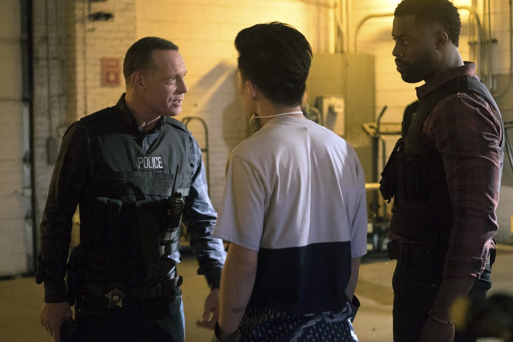 CHICAGO P.D. -- "A War Zone" Episode 404 -- Pictured: (l-r) Jason Beghe as Hank Voight, LaRoyce Hawkins as Kevin Atwater -- (Photo by: Elizabeth Sisson/NBC)