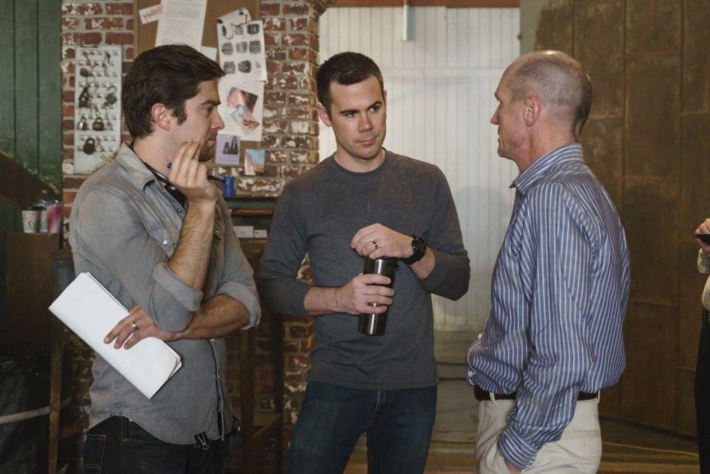 BTS, Executive Producers Chris Cantwell and Chris Rogers, Toby Huss as John Bosworth - Halt and Catch Fire _ Season 3, Episode 8 - Photo Credit: Tina Rowden/AMC