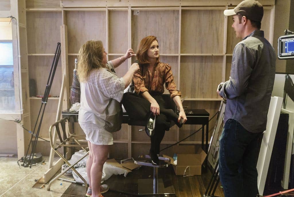 BTS, Executive Producer Chris Cantwell, Kerry Bishe as Donna Clark - Halt and Catch Fire _ Season 3, Episode 9 - Photo Credit: Tina Rowden/AMC