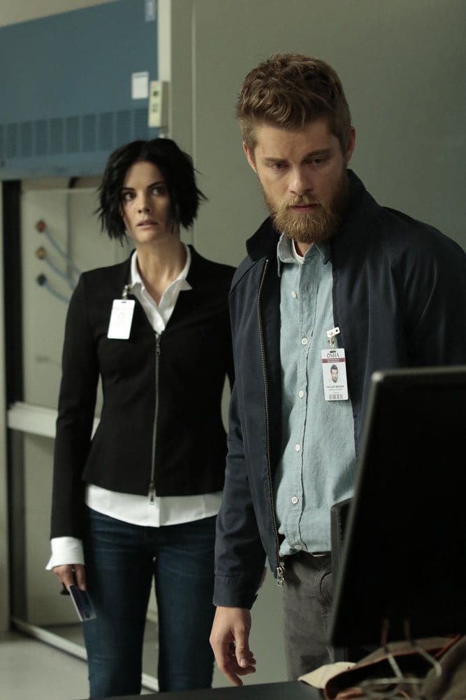 BLINDSPOT-- Her Spys Mind Episode 206 -- Pictured: (l-r) Jaimie Alexander as Jane Doe, Luke Mitchell as Roman -- (Photo by: Giovanni Ruffino/NBC)