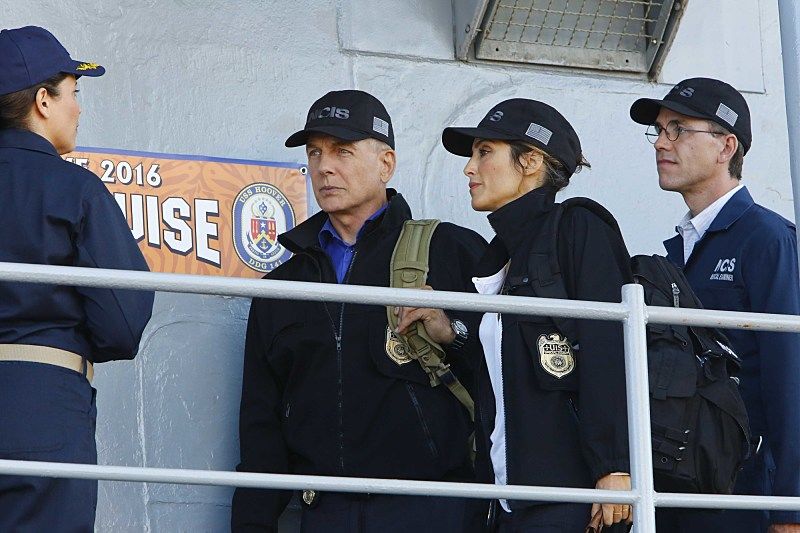"Love Boat" -- After the body of a navy lieutenant is discovered aboard a destroyer during a tiger cruise, when civilian guests are allowed to spend the night on the ship, Gibbs, Quinn and Palmer travel out to sea to investigate. Also, McGee contemplates the perfect proposal for Delilah Fielding (Margo Harshman), on NCIS, Tuesday, Oct. 11 (8:00-9:00 PM, ET/PT), on the CBS Television Network. Pictured: Mark Harmon, Jennifer Esposito, Brian Dietzen. Photo: Bill Inoshita/CBS é2016 CBS Broadcasting, Inc. All Rights Reserved "Love Boat" -- After the body of a navy lieutenant is discovered aboard a destroyer during a tiger cruise, when civilian guests are allowed to spend the night on the ship, Gibbs, Quinn and Palmer travel out to sea to investigate. Also, McGee contemplates the perfect proposal for Delilah Fielding (Margo Harshman), on NCIS, Tuesday, Oct. 11 (8:00-9:00 PM, ET/PT), on the CBS Television Network. Pictured: Mark Harmon, Jennifer Esposito, Brian Dietzen. Photo: Bill Inoshita/CBS é2016 CBS Broadcasting, Inc. All Rights Reserved