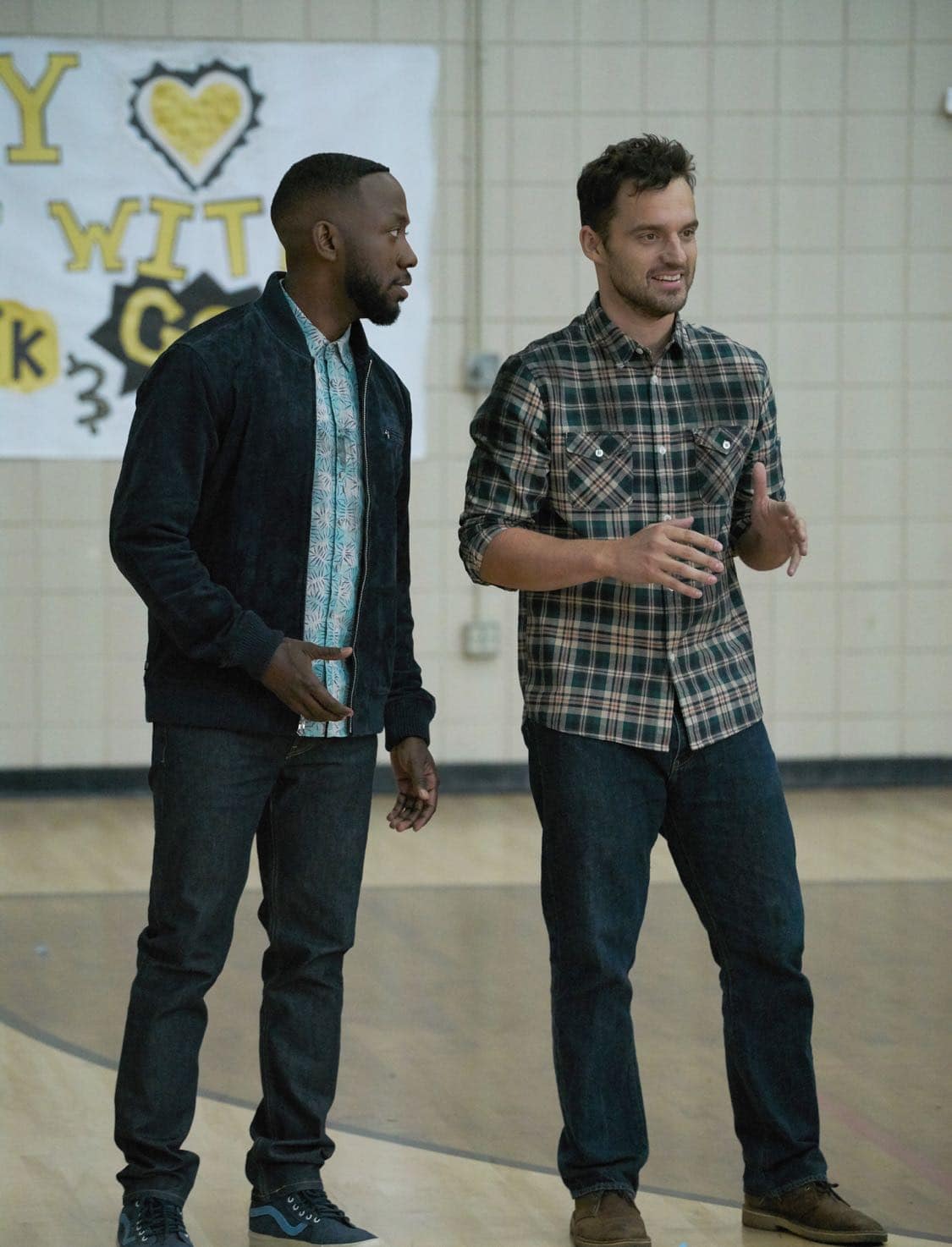 NEW GIRL: L-R: Lamorne Morris and Jake Johnson in the special "Homecoming" NEW GIRL/BROOKLYN NINE-NINE crossover episode of NEW GIRL airing Tuesday, Oct. 11 (8:31-9:01 PM ET/PT) on FOX. ©2015 Fox Broadcasting Co. Cr: Adam Taylor/FOX