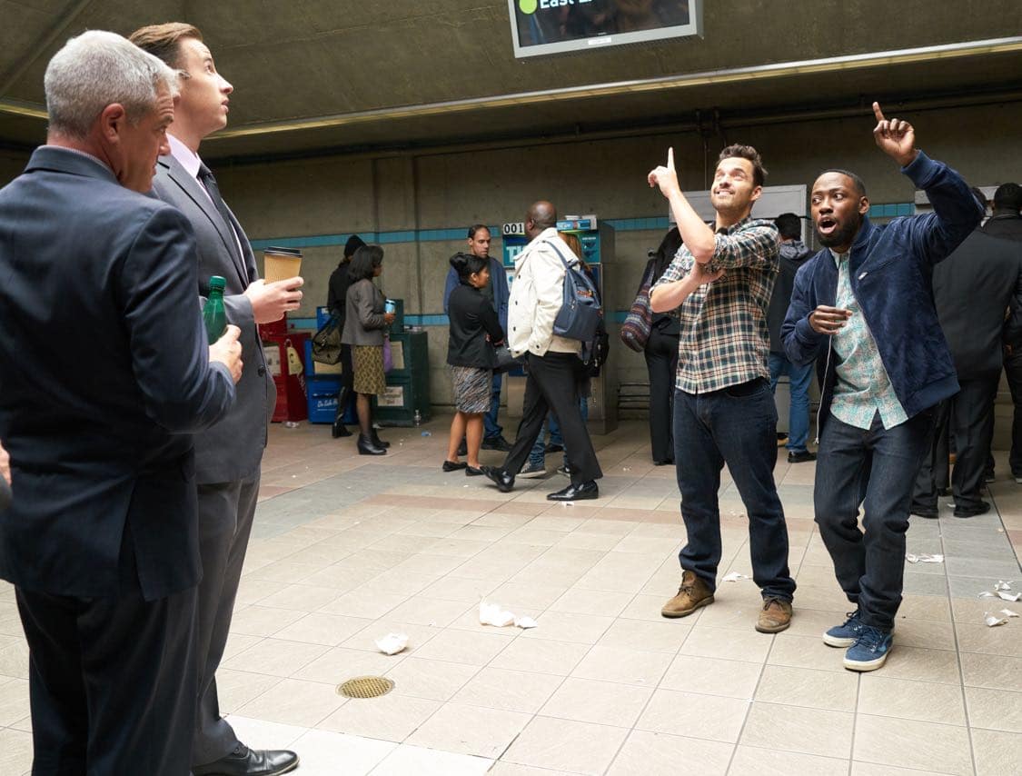 NEW GIRL: L-R: Lamorne Morris and Jake Johnson in the special "Homecoming" NEW GIRL/BROOKLYN NINE-NINE crossover episode of NEW GIRL airing Tuesday, Oct. 11 (8:31-9:01 PM ET/PT) on FOX. ©2015 Fox Broadcasting Co. Cr: Adam Taylor/FOX