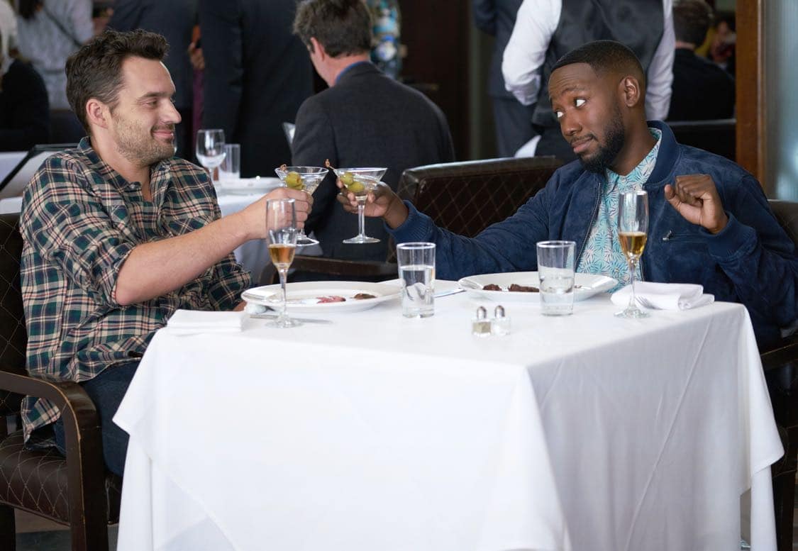 NEW GIRL: L-R: Lamorne Morris and Jake Johnson in the special "Homecoming" NEW GIRL/BROOKLYN NINE-NINE crossover episode of NEW GIRL airing Tuesday, Oct. 11 (8:31-9:01 PM ET/PT) on FOX. ©2015 Fox Broadcasting Co. Cr: Adam Taylor/FOX