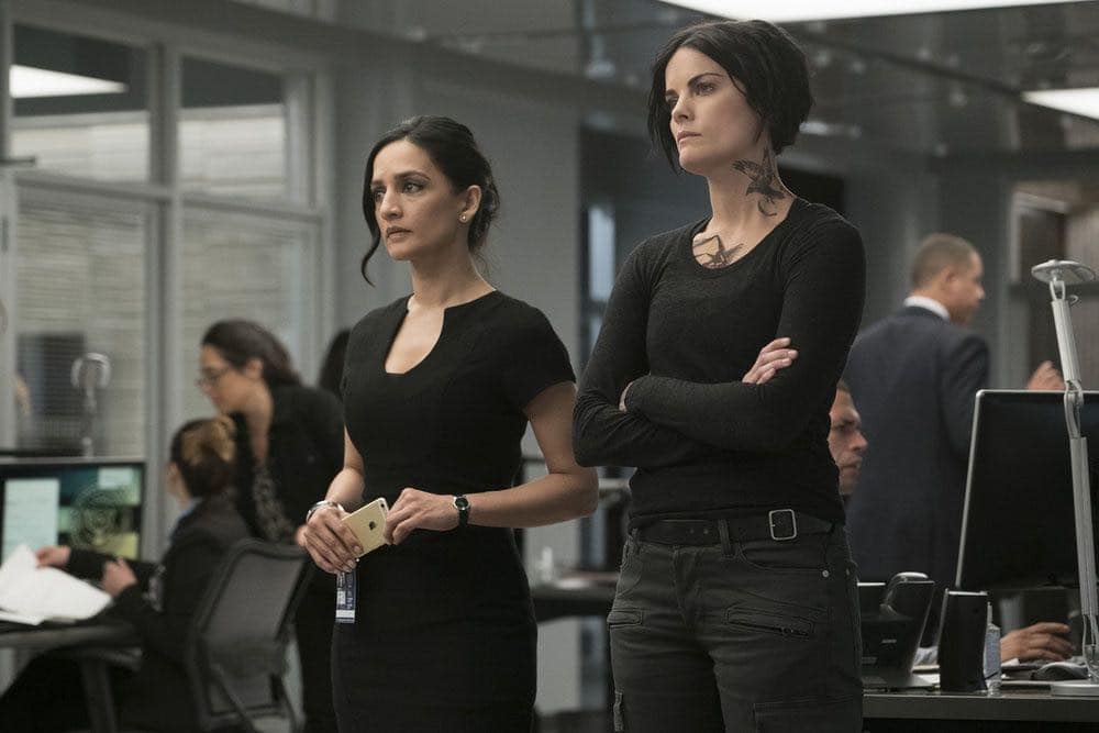 BLINDSPOT -- "Condone Untidiest Thefts" Episode 205 -- Pictured: (l-r) Archie Panjabi as Nas Kamal, Jaimie Alexander as Jane Doe -- (Photo by: Peter Kramer/NBC)