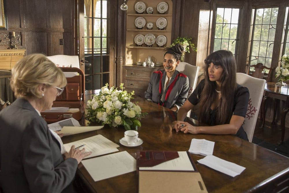 THE GOOD PLACE -- "Category 55 Emergency Doomsday Crisis" Episode 109 -- Pictured: (l-r) Rebecca Hazlewood as Kamilah, Jameela Jamil as Tahani Al-Jamil -- (Photo by: Ron Batzdorff/NBC) THE GOOD PLACE -- "Category 55 Emergency Doomsday Crisis" Episode 109 -- Pictured: (l-r) Rebecca Hazlewood as Kamilah, Jameela Jamil as Tahani Al-Jamil -- (Photo by: Ron Batzdorff/NBC)