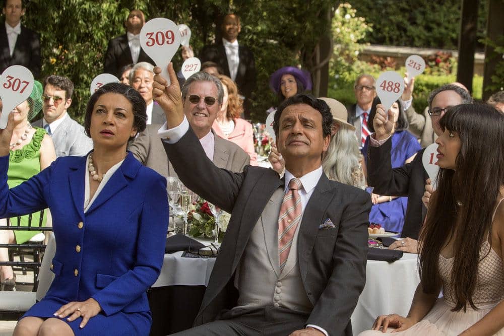 THE GOOD PLACE -- "Category 55 Emergency Doomsday Crisis" Episode 109 -- Pictured: (l-r) Anna Khaja as Manisha, Ajay Mehta as Waqas, Jameela Jamil as Tahani Al-Jamil -- (Photo by: Ron Batzdorff/NBC) THE GOOD PLACE -- "Category 55 Emergency Doomsday Crisis" Episode 109 -- Pictured: (l-r) Anna Khaja as Manisha, Ajay Mehta as Waqas, Jameela Jamil as Tahani Al-Jamil -- (Photo by: Ron Batzdorff/NBC)