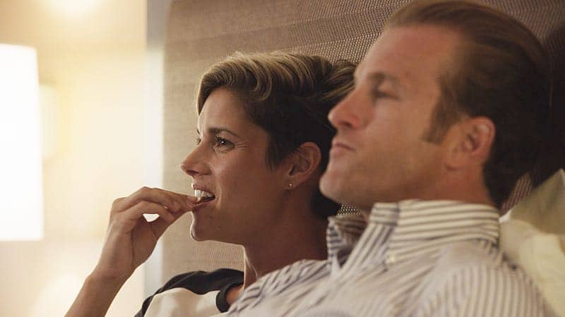 "Ka Luhi" -- Five-0 investigates the 10-year-old cold case of a missing teen when a boy suffering from PTSD undergoes hypnosis and realizes he may have witnessed her murder. Also, Danny's sister, Bridget (guest star Missy Peregrym), visits Oahu for a business conference, and he suspects that she may be getting too close to a co-worker, on HAWAII FIVE-0, Friday, Dec. 9 (9:00-10:00 PM, ET/PT), on the CBS Television Network. Pictured left to right: Missy Peregrym as Bridget and Scott Caan as Danny "Danno" Williams. Photo: Norman Shapiro/CBSé2016 CBS Broadcasting, Inc. All Rights Reserved