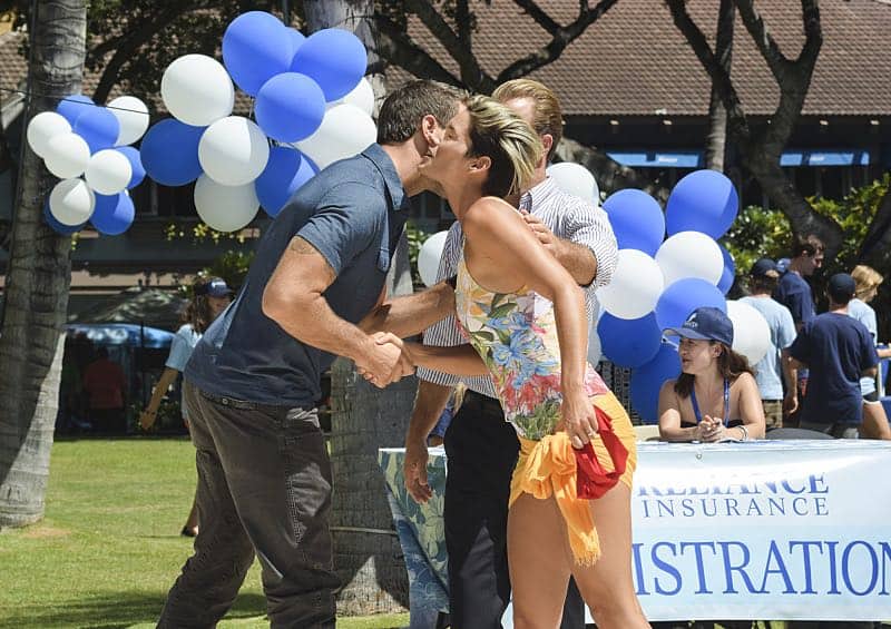 "Ka Luhi" -- Five-0 investigates the 10-year-old cold case of a missing teen when a boy suffering from PTSD undergoes hypnosis and realizes he may have witnessed her murder. Also, Danny's sister, Bridget (guest star Missy Peregrym), visits Oahu for a business conference, and he suspects that she may be getting too close to a co-worker, on HAWAII FIVE-0, Friday, Dec. 9 (9:00-10:00 PM, ET/PT), on the CBS Television Network. Pictured left to right: Alex O'Loughlin as Steve McGarrett, Missy Peregrym as Bridget and Scott Caan as Danny "Danno" Williams. Photo: Norman Shapiro/CBSé2016 CBS Broadcasting, Inc. All Rights Reserved ("Ka Luhi" is Hawaiian for "The Burden")