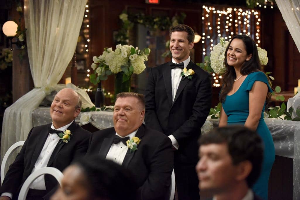 BROOKLYN NINE-NINE: L-R: Dirk Blocker, Joel McKinnon Miller, Andy Samberg and Melissa Fumero in the ???Monster In The Closet??? episode of BROOKLYN NINE-NINE airing Tuesday, Nov. 15 (8:00-8:31 PM ET/PT) on FOX. ©2016 Fox Broadcasting Co. Cr: FOX BROOKLYN NINE-NINE: L-R: Dirk Blocker, Joel McKinnon Miller, Andy Samberg and Melissa Fumero in the ???Monster In The Closet??? episode of BROOKLYN NINE-NINE airing Tuesday, Nov. 15 (8:00-8:31 PM ET/PT) on FOX. ©2016 Fox Broadcasting Co. Cr: FOX