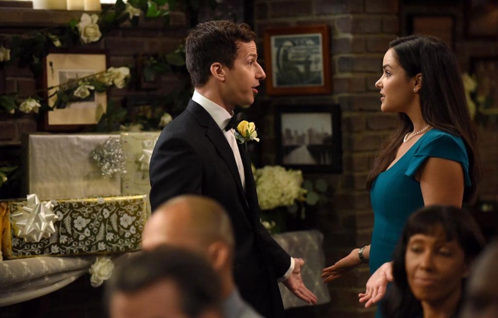BROOKLYN NINE-NINE: L-R: Andy Samberg and Melissa Fumero in the ???Monster In The Closet??? episode of BROOKLYN NINE-NINE airing Tuesday, Nov. 15 (8:00-8:31 PM ET/PT) on FOX. ©2016 Fox Broadcasting Co. Cr: FOX BROOKLYN NINE-NINE: L-R: Andy Samberg and Melissa Fumero in the ???Monster In The Closet??? episode of BROOKLYN NINE-NINE airing Tuesday, Nov. 15 (8:00-8:31 PM ET/PT) on FOX. ©2016 Fox Broadcasting Co. Cr: FOX