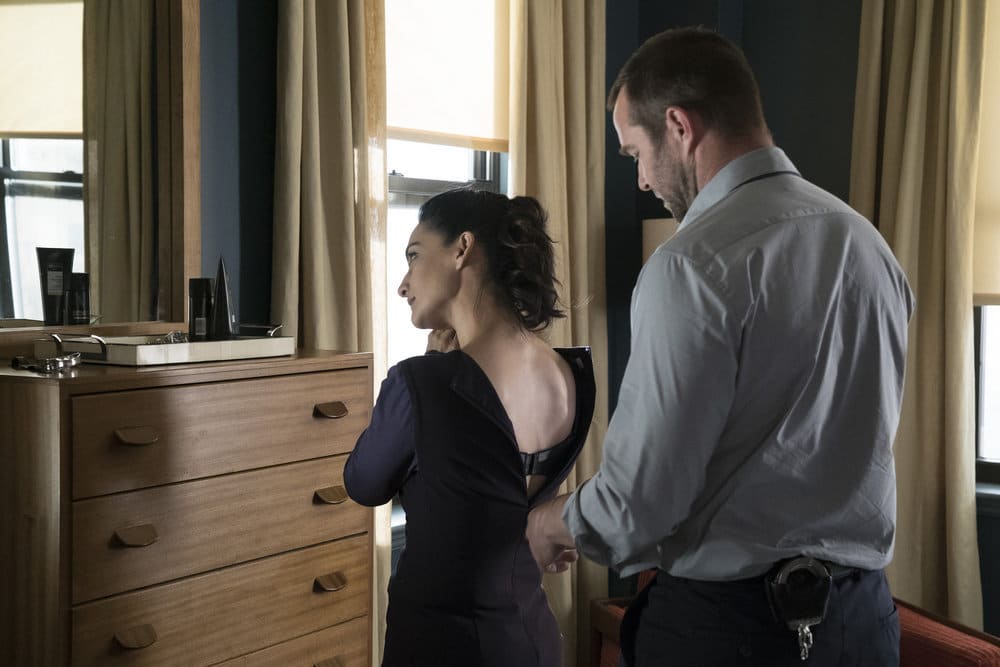 BLINDSPOT -- "Why Let Cooler Pasture Deform" Episode 209 -- Pictured: (l-r) Archie Panjabi as Nas Kamal, Sullivan Stapleton as Kurt Weller -- (Photo by: Virginia Sherwood/NBC) BLINDSPOT -- "Why Let Cooler Pasture Deform" Episode 209 -- Pictured: (l-r) Archie Panjabi as Nas Kamal, Sullivan Stapleton as Kurt Weller -- (Photo by: Virginia Sherwood/NBC)
