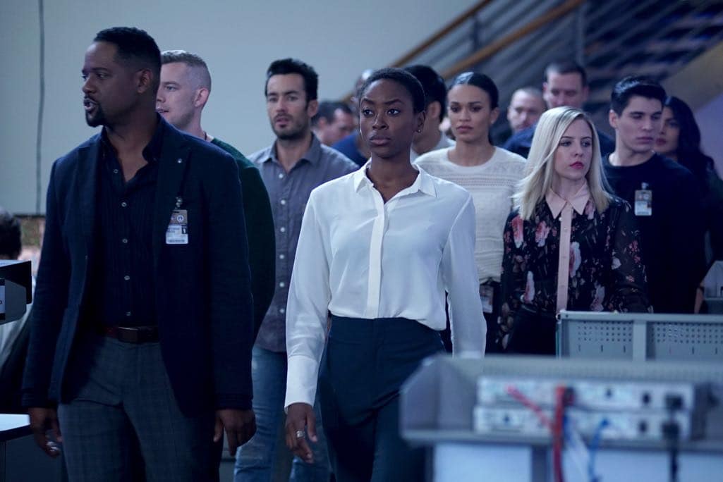QUANTIZE - "AQUILINE" - At the Farm, the trainees learn their next task is to decide on a drone strike, which triggers Alex's memories of Simon's sacrifice. Meanwhile, Shelby and Leon's relationship reaches the next level, and Nimah advises Alex and Ryan not to trust Harry. In the future, Alex questions if she can trust Lydia, leading to combat between the two, on "Quantico," airing SUNDAY, NOVEMBER 6 (10:00-11:00 p.m. EST), on the ABC Television Network. (ABC/Nicole Rivelli) BLAIR UNDERWOOD, AARON DIAZ, TRACY IFEACHOR, PEARL THUSI, HELENE YORKE