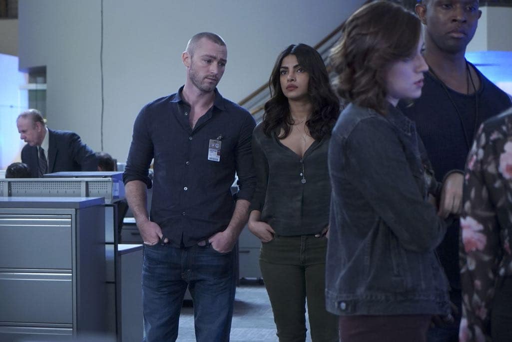 QUANTIZE - "AQUILINE" - At the Farm, the trainees learn their next task is to decide on a drone strike, which triggers Alex's memories of Simon's sacrifice. Meanwhile, Shelby and Leon's relationship reaches the next level, and Nimah advises Alex and Ryan not to trust Harry. In the future, Alex questions if she can trust Lydia, leading to combat between the two, on "Quantico," airing SUNDAY, NOVEMBER 6 (10:00-11:00 p.m. EST), on the ABC Television Network. (ABC/Nicole Rivelli) JAKE MCLAUGHLIN, PRIYANKA CHOPRA