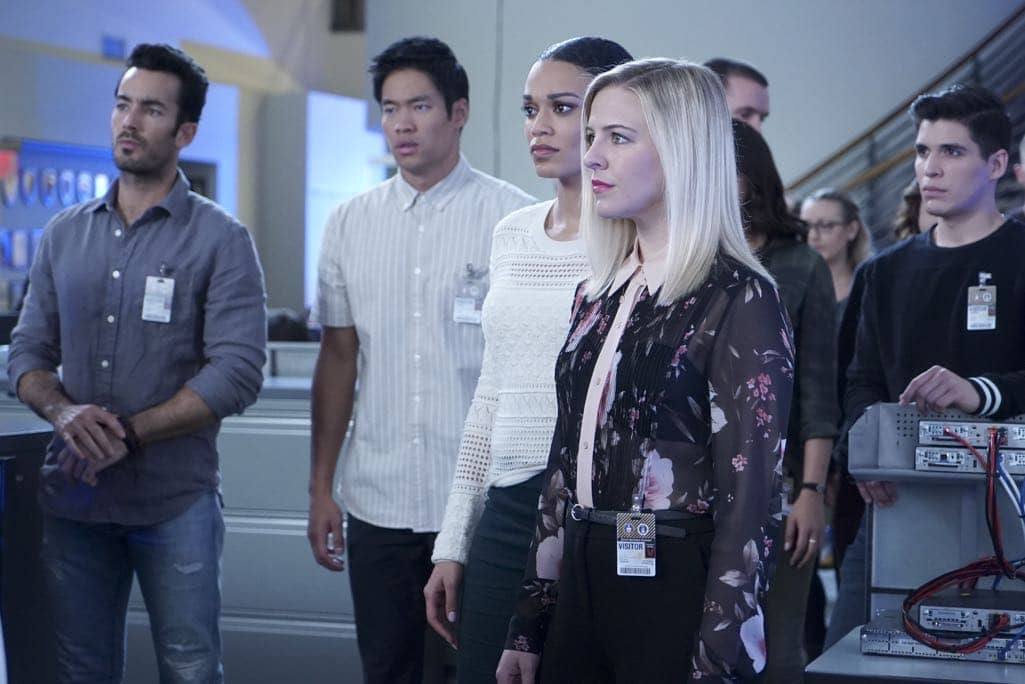 QUANTIZE - "AQUILINE" - At the Farm, the trainees learn their next task is to decide on a drone strike, which triggers Alex's memories of Simon's sacrifice. Meanwhile, Shelby and Leon's relationship reaches the next level, and Nimah advises Alex and Ryan not to trust Harry. In the future, Alex questions if she can trust Lydia, leading to combat between the two, on "Quantico," airing SUNDAY, NOVEMBER 6 (10:00-11:00 p.m. EST), on the ABC Television Network. (ABC/Nicole Rivelli) AARON DIAZ, DAVID LIM, PEARL THUSI, HELENE YORKE