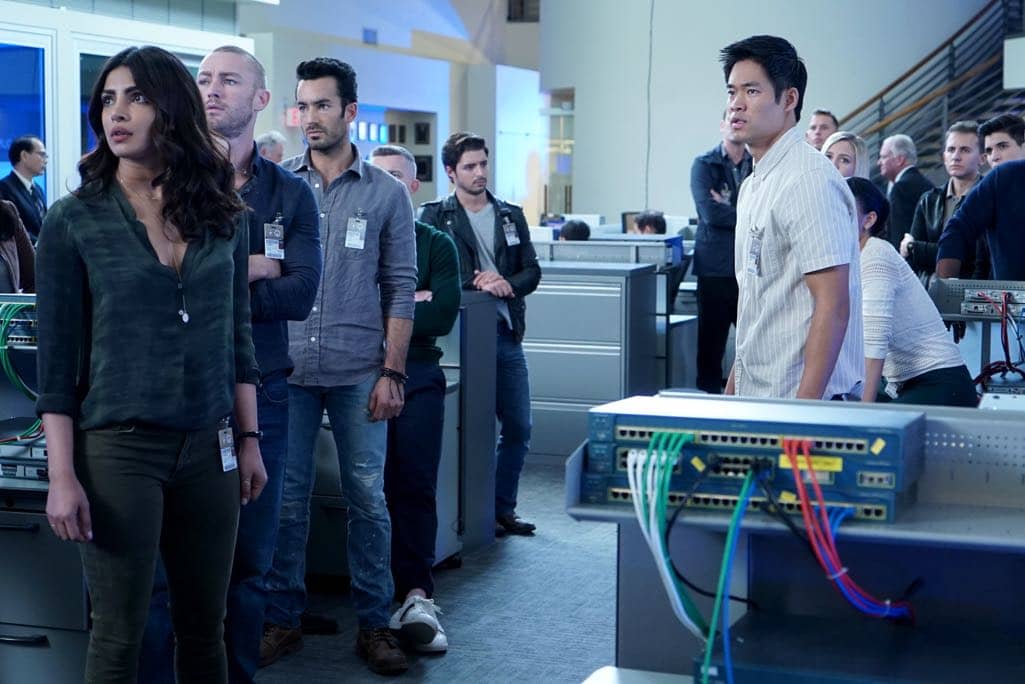 QUANTIZE - "AQUILINE" - At the Farm, the trainees learn their next task is to decide on a drone strike, which triggers Alex's memories of Simon's sacrifice. Meanwhile, Shelby and Leon's relationship reaches the next level, and Nimah advises Alex and Ryan not to trust Harry. In the future, Alex questions if she can trust Lydia, leading to combat between the two, on "Quantico," airing SUNDAY, NOVEMBER 6 (10:00-11:00 p.m. EST), on the ABC Television Network. (ABC/Nicole Rivelli) PRIYANKA CHOPRA, JAKE MCLAUGHLIN, AARON DIAZ, DAVID KIM