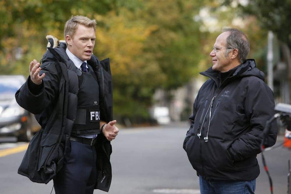 THE BLACKLIST -- "Lipet's Seafood Company #111" Episode 409 -- Pictured: (l-r) Diego Klattenhoff as Donald Ressler, Director Don Thorin THE BLACKLIST -- "Lipet's Seafood Company #111" Episode 409 -- Pictured: (l-r) Diego Klattenhoff as Donald Ressler, Director Don Thorin