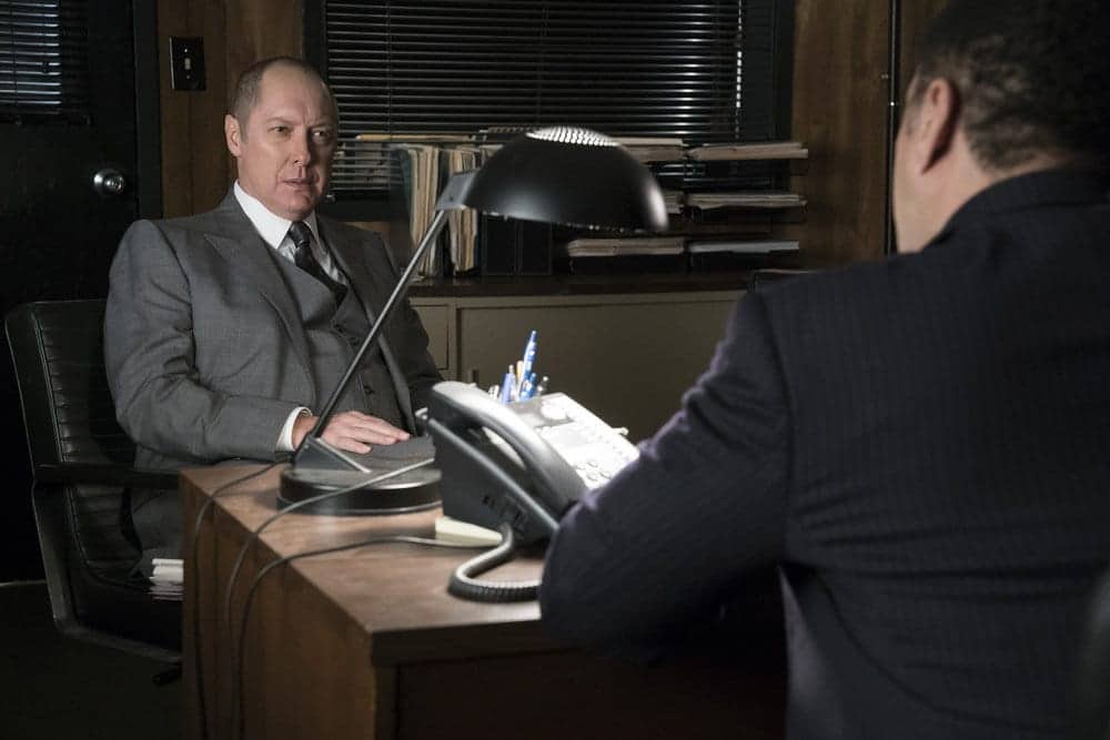 THE BLACKLIST -- "Lipet's Seafood Company #111" Episode 409 -- Pictured: (l-r) James Spader as Raymond "Red" Reddington, Harry Lennix as Harold Cooper THE BLACKLIST -- "Lipet's Seafood Company #111" Episode 409 -- Pictured: (l-r) James Spader as Raymond "Red" Reddington, Harry Lennix as Harold Cooper