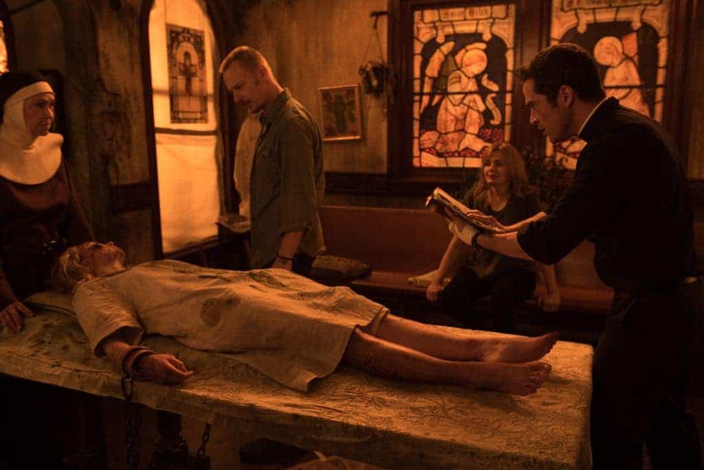 THE EXORCIST: L-R: Guest star Deanna Dunagan, Hannah Kasulka, Ben Daniels, Geena Davis and Alfonso Herrera in the "Chapter Nine: 162" episode of THE EXORCIST airing Friday, Dec. 9 (9:01-10:00 PM ET/PT) on FOX. ©2016 Fox Broadcasting Co. Cr: Jean Whiteside/FOX THE EXORCIST: L-R: Guest star Deanna Dunagan, Hannah Kasulka, Ben Daniels, Geena Davis and Alfonso Herrera in the "Chapter Nine: 162" episode of THE EXORCIST airing Friday, Dec. 9 (9:01-10:00 PM ET/PT) on FOX. ©2016 Fox Broadcasting Co. Cr: Jean Whiteside/FOX