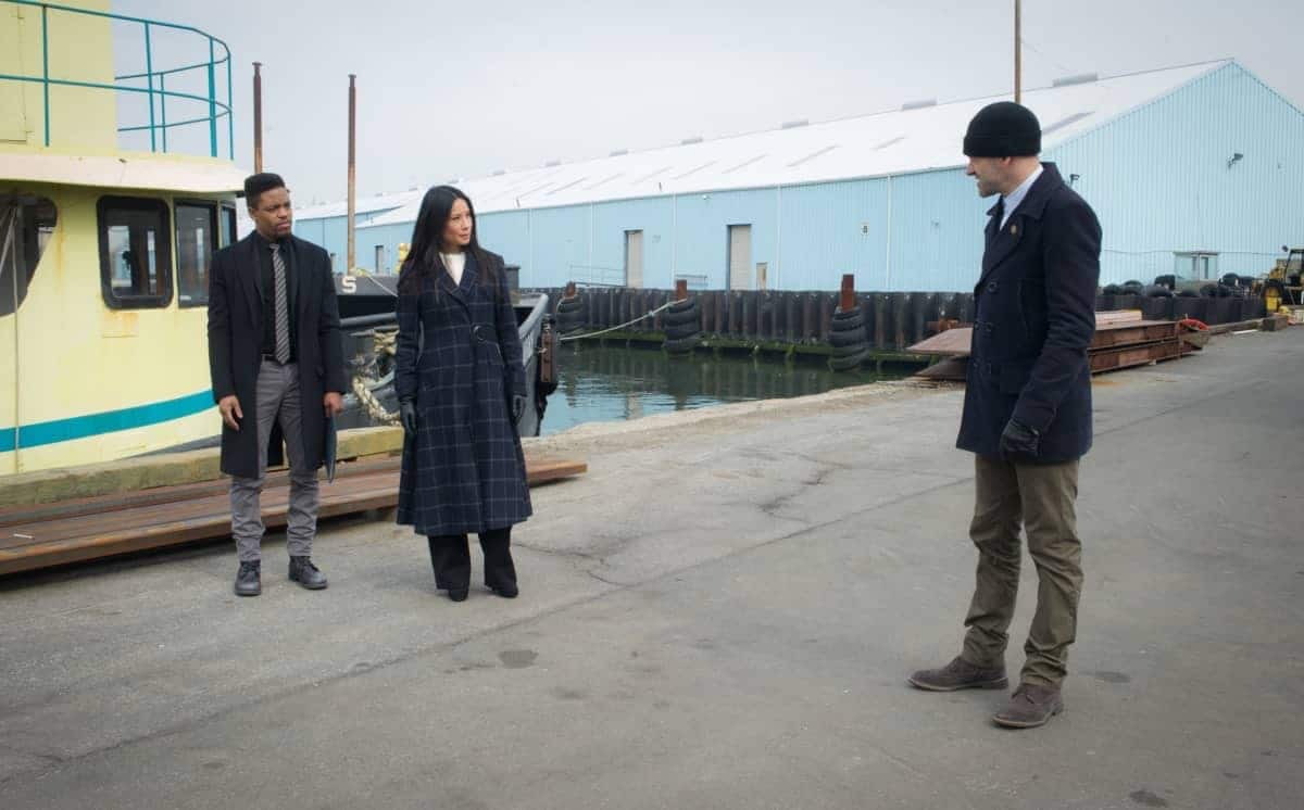 "The Ballad of Lady Frances" -- The police call in Holmes and Watson to consult on a homicide "heard" by a cutting edge gunshot detection system when they can't find any tangible evidence that a crime was committed. Also, Sherlock and Joan become suspicious of Shinwell when he's the target of a drive-by shooting that reveals a connection between him and an unsolved murder, on ELEMENTARY, Sunday, March 19 (10:00-11:00 PM, ET/PT) on the CBS Television Network. Pictured ( L-R) , Jon Michael Hill as Detective Marcus Bell ,Lucy Liu as Joan Watson and Jonny Lee Miller as Sherlock Holmes Photo: Jeff Neira/CBS é2017 CBS Broadcasting, Inc. All Rights Reserved