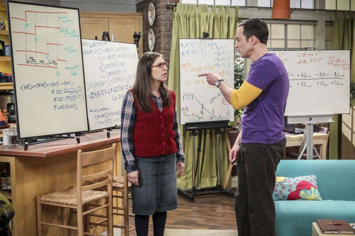 "The Collaboration Fluctuation" -- Pictured: Amy Farrah Fowler (Mayim Bialik) and Sheldon Cooper (Jim Parsons). Leonard, Penny and Raj adjust to their new living arrangement, and Sheldon takes an interest in Amy's work, on THE BIG BANG THEORY, Thursday, March 30 (8:00-8:31 PM, ET/PT), on the CBS Television Network. Photo: Sonja Flemming/CBS é2017 CBS Broadcasting, Inc. All Rights Reserved. "The Collaboration Fluctuation" -- Pictured: Amy Farrah Fowler (Mayim Bialik) and Sheldon Cooper (Jim Parsons). Leonard, Penny and Raj adjust to their new living arrangement, and Sheldon takes an interest in Amy's work, on THE BIG BANG THEORY, Thursday, March 30 (8:00-8:31 PM, ET/PT), on the CBS Television Network. Photo: Sonja Flemming/CBS é2017 CBS Broadcasting, Inc. All Rights Reserved.