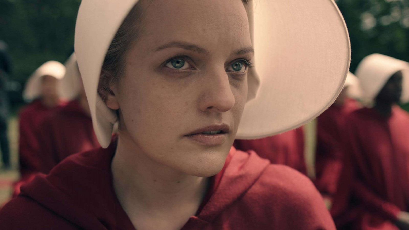 THE HANDMAID'S TALE -- "Offred" - Episode 101 - Offred, one the few fertile women known as Handmaids in the oppressive Republic of Gilead, struggles to survive as a reproductive surrogate for a powerful Commander and his resentful wife. Offred (Elisabeth Moss), shown. (Photo by: Take Five/Hulu)