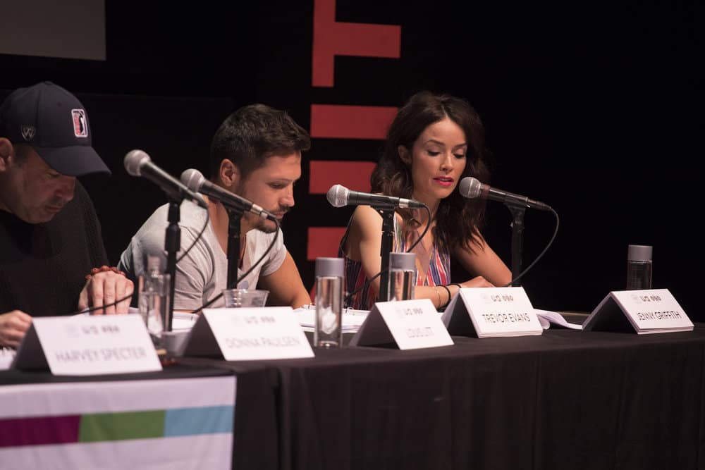SUITS -- Script Reading Presented by USA Network -- Pictured: (l-r) Nick Wechsler, Abigail Spencer-- (Photo by: Rick Kern/USA Network) SUITS -- Script Reading Presented by USA Network -- Pictured: (l-r) Nick Wechsler, Abigail Spencer-- (Photo by: Rick Kern/USA Network)