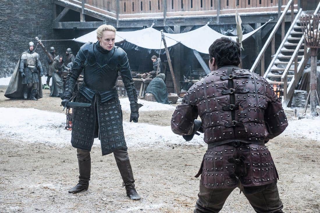 Episode 61 (season 7, episode 1), debut 7/16/17: Gwendoline Christie, Daniel Portman. photo: Helen Sloan/courtesy of HBO Episode 61 (season 7, episode 1), debut 7/16/17: Gwendoline Christie, Daniel Portman. photo: Helen Sloan/courtesy of HBO