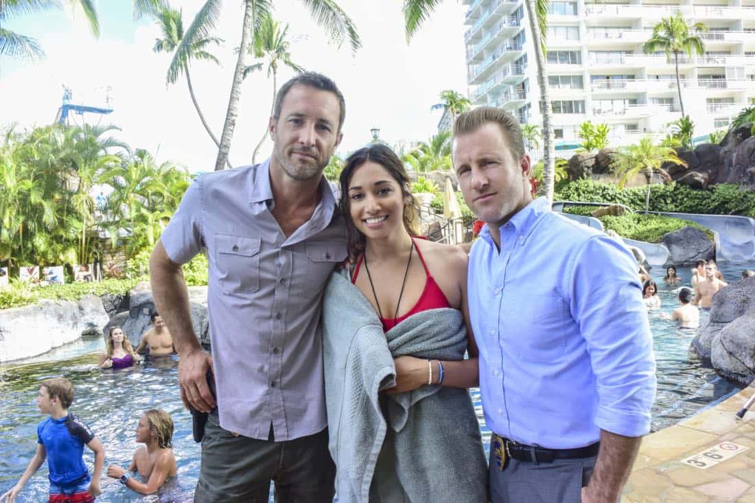 "'A'ole e '?lelo mai ana ke ahi ua ana ia" -- McGarrett and Danny recruit Tani Rey (Meaghan Rath) to join the task force when diabolical hacker Aaron Wright (Joey Lawrence) releases a dangerous arsonist from prison, on the eighth season premiere of HAWAII FIVE-0, Friday, Sept. 29 (9:00-10:00 PM, ET/PT) on the CBS Television Network. The season premiere includes animation of one of McGarrett and Danny's infamous "car-guements." Also, Randy Couture returns, and Joey Lawrence joins his brother, Andrew, when he guest stars as Aaron Wright, a hacker. Pictured left to right: Alex O'Loughlin as Steve MCGarrett, Meaghan Rath as Tani Rey and Scott Caan as Danny "Danno" Williams. Photo credit: Norman Shapiro/é2017 CBS Broadcasting, Inc. All Rights Reserved. ("'A'ole e '?lelo mai ana ke ahi ua ana ia" is Hawaiian for "Fire Will Never Say that It Has Had Enough")