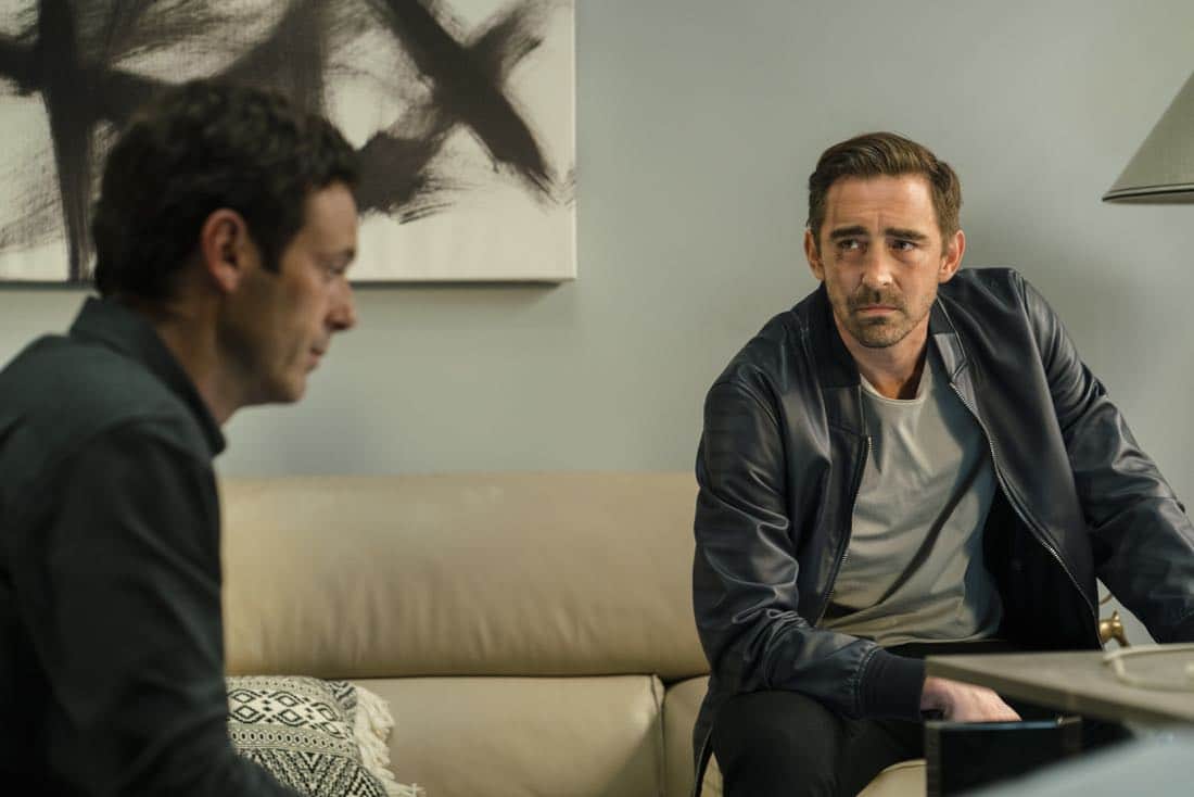 Lee Pace as Joe MacMillan, Scoot McNairy as Gordon Clark - Halt and Catch Fire _ Season 4, Episode 5 - Photo Credit: Tina Rowden/AMC Lee Pace as Joe MacMillan, Scoot McNairy as Gordon Clark - Halt and Catch Fire _ Season 4, Episode 5 - Photo Credit: Tina Rowden/AMC