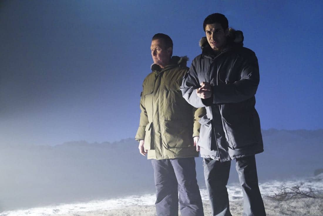 "More Extinction" -- Team Scorpion continues to work with their nemesis, Mark Collins, in order to prevent an extinction event that could end humanity. Also, Cabe's last-minute decision while on the case leads to the possible end of his career, on SCORPION, Monday, Oct. 2 (10:00-11:00 PM, ET/PT) on the CBS Television Network. Josh Leonard returns as Mark Collins. Pictured: Robert Patrick, Elyes Gabel. Photo: Monty Brinton/CBS é2017 CBS Broadcasting, Inc. All Rights Reserved