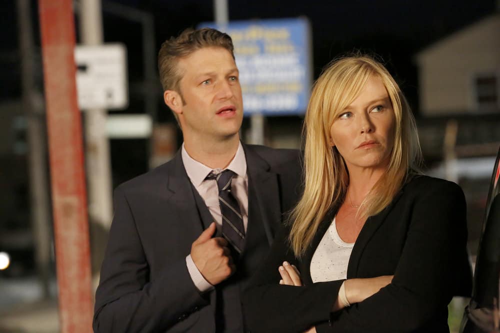 LAW & ORDER: SPECIAL VICTIMS UNIT -- "Gone Fishin'" Episode 1901 -- Pictured: (l-r) Peter Scanavino as Dominick "Sonny" Carisi, Kelli Giddish as Detective Amanda Rollins -- (Photo by: Will Hart/NBC)
