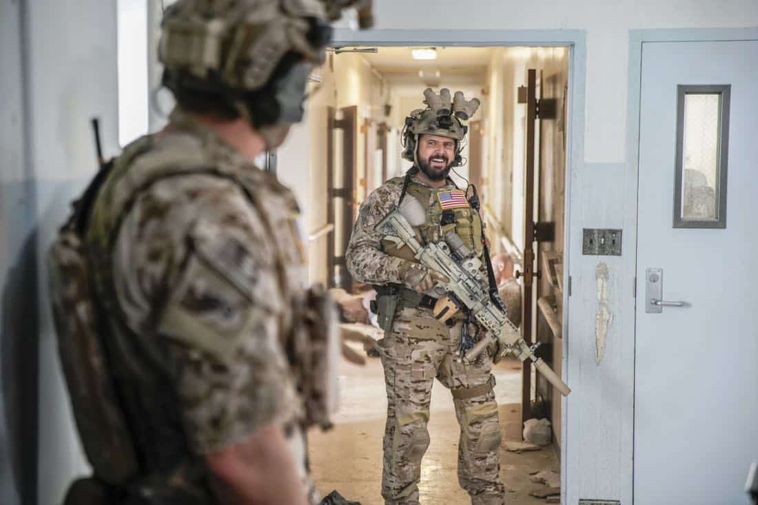 "Other Lives" -- While on an evidence-collecting mission in Syria, Jason and the SEAL Team find innocent civilians in desperate need of rescue just as enemy forces close in on them. Also, while on the mission, the team debates whether or not to tell Ray that his wife has gone into labor, on SEAL TEAM, Wednesday, Oct. 4 (9:00-10:00 PM, ET/PT) on the CBS Television Network. Pictured: AJ Buckley as Sonny. Photo: Erik Voake/CBSé2017 CBS Broadcasting, Inc. All Rights Reserved