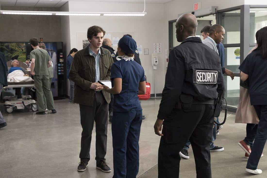 THE GOOD DOCTOR - "PILOT - Burnt Food" - Dr. Shaun Murphy (Freddie Highmore), a young surgeon with autism and savant syndrome, relocates from a quiet country life to join the prestigious St. Bonaventure hospital's surgical unit. Alone in the world and unable to personally connect with those around him, his only advocate, Dr. Aaron Glassman (Richard Schiff), challenges the skepticism and prejudices of the hospital's board and staff when he brings him in to join the team. Shaun will need to work harder than he ever has before, as he navigates his new environment and relationships to prove to his colleagues that his extraordinary medical gifts will save lives. The highly anticipated series premiere of "The Good Doctor" airs MONDAY, SEPTEMBER 25 (10:01-11:00 p.m. EDT), on The ABC Television Network. (ABC/Liane Hentscher) FREDDIE HIGHMORE, ANTONIA THOMAS