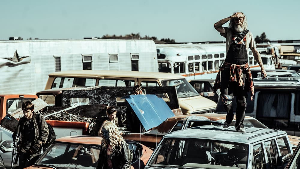Z NATION -- Season:4 -- Pictured: (l-r) Nat Zang as 10K, Grace Phipps as Sarge, Tara Holt as Lucy, Russell Hodgkinson as Doc -- (Photo by: Daniel Sawyer Schaefer/Go2 Z 4/Syfy)