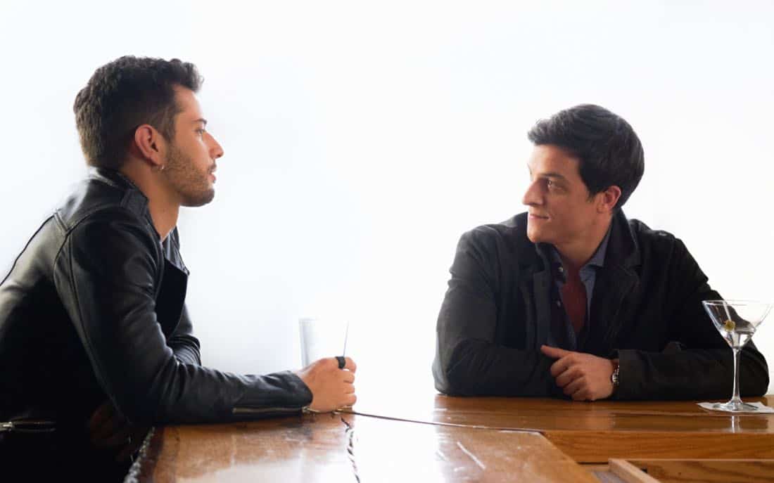 Dynasty -- "Pilot" -- Pictured (L-R): Rafael De La Fuente as Sammy Jo and James Mackay as Steven -- Photo: Bob Mahoney/The CW © 2017 The CW Network, LLC. All Rights Reserved