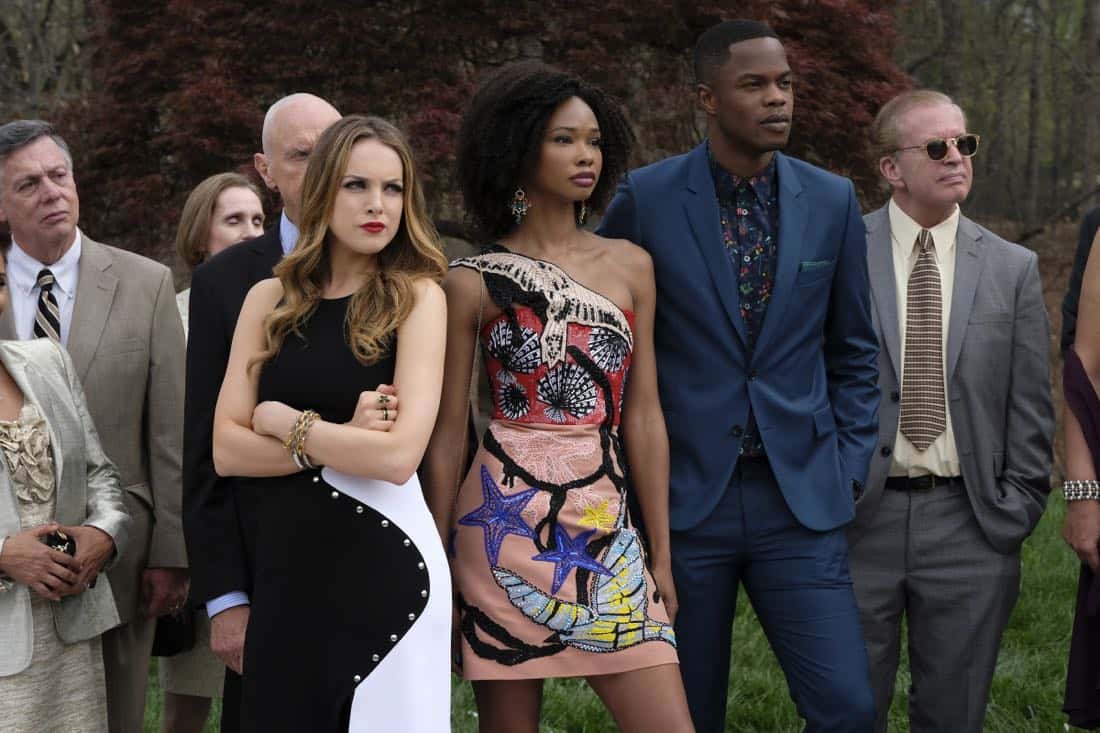Dynasty -- "Pilot" -- Pictured (L-R): Elizabeth Gillies as Fallon, Wakeema Hollis as Monica Colby and Sam Adegoke as Jeff Colby -- Photo: Mark Hill/The CW © 2017 The CW Network, LLC. All Rights Reserved