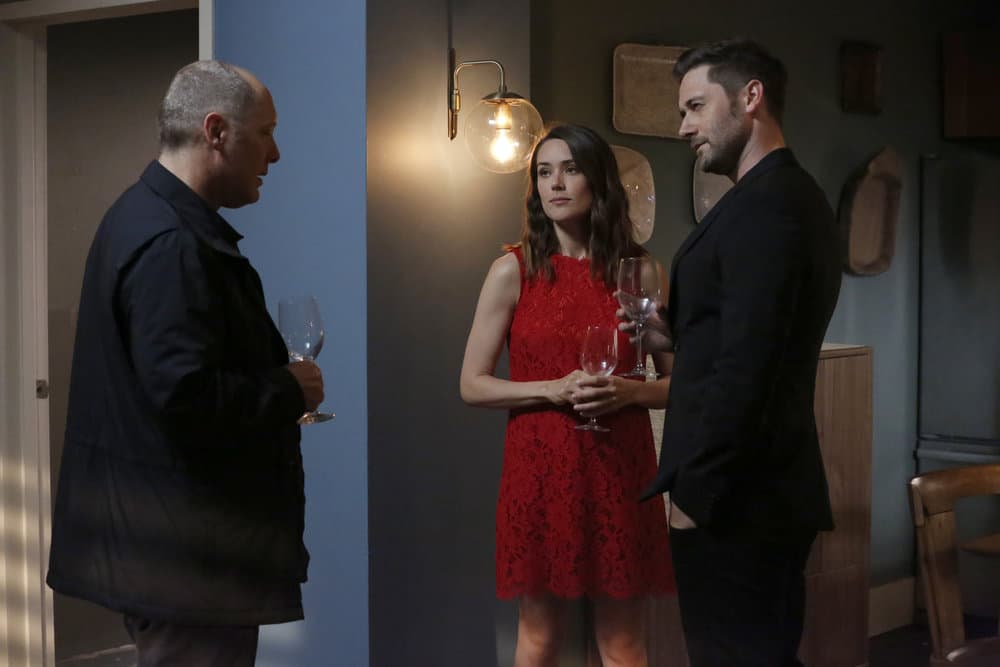 THE BLACKLIST -- "Greyson Blaise" Episode 502 -- Pictured: (l-r) James Spader as Raymond "Red" Reddington, Megan Boone as Elizabeth Keen, Ryan Eggold as Tom Keen -- (Photo by: Will Hart/NBC) THE BLACKLIST -- "Greyson Blaise" Episode 502 -- Pictured: (l-r) James Spader as Raymond "Red" Reddington, Megan Boone as Elizabeth Keen, Ryan Eggold as Tom Keen -- (Photo by: Will Hart/NBC)